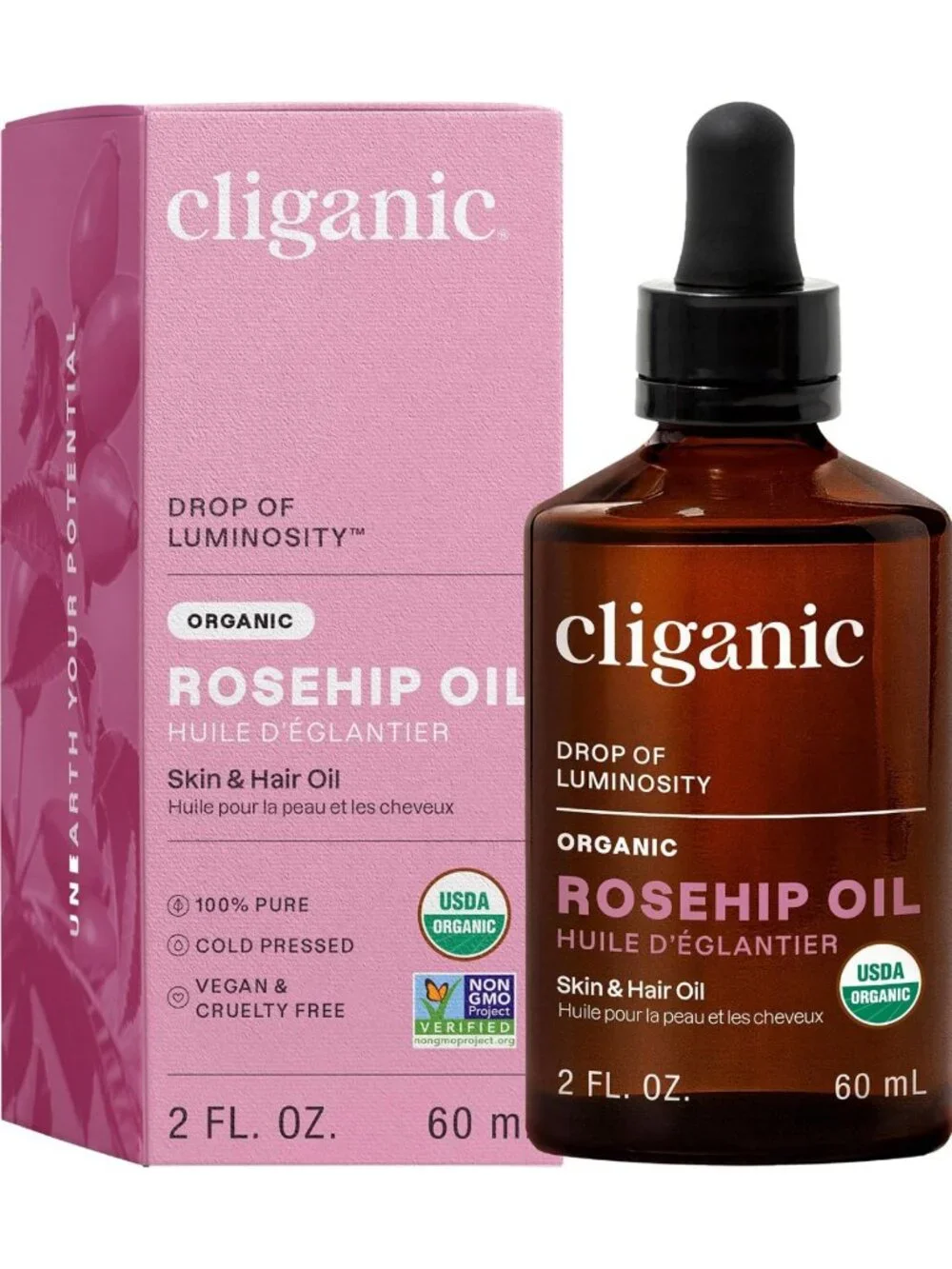 100% Pure Organic Rosehip Seed Oil - Cold Pressed, Unrefined Carrier Oil for